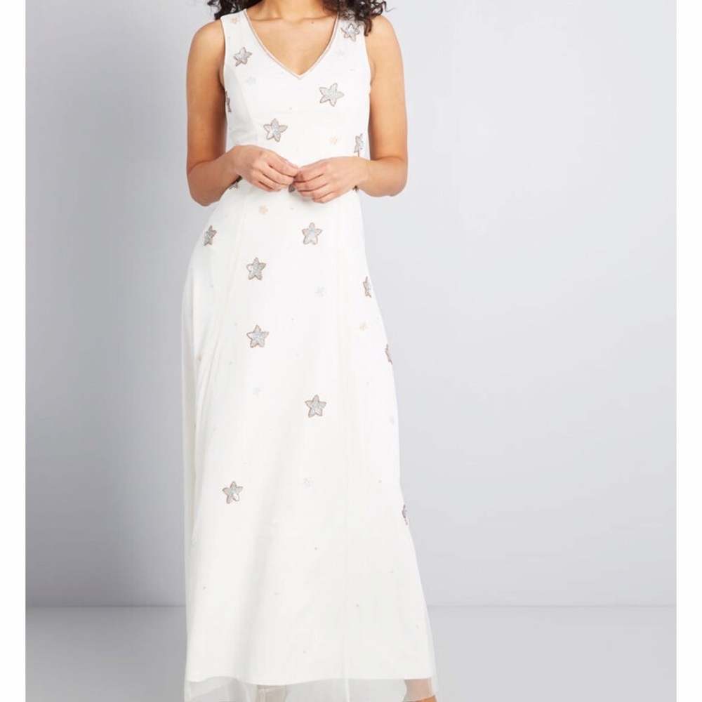 V neck Celestial Maxi Dress- off white